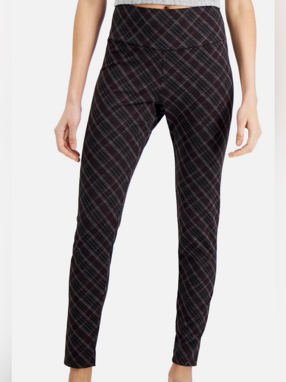 INC Ponte Leggings Plaid Purple Burgundy
